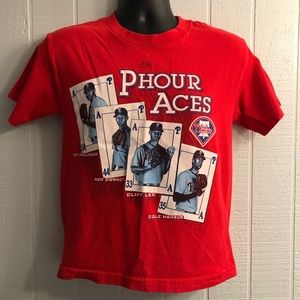 Philadelphia Phillies Phour Aces Hamels Halladay Lee Oswalt T-Shirt Youth Medium